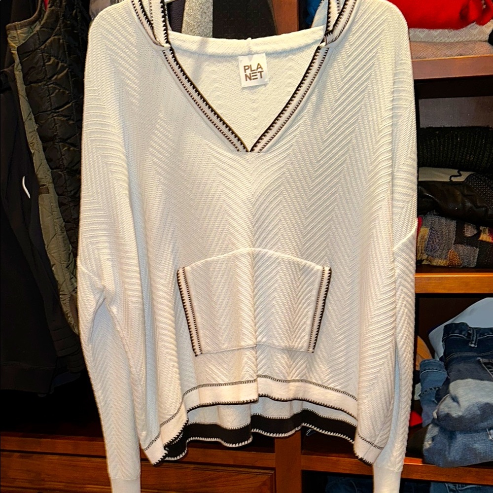Planet Women's powder blue and Black Sweater